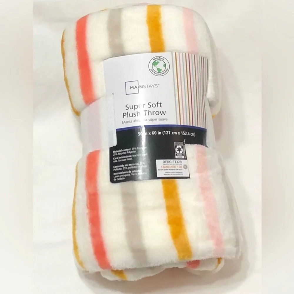 super soft  plush throw multi Color cream-stripes. Size 50in x60in